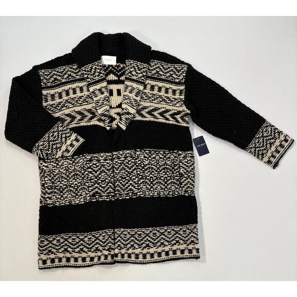 Lucky Brand Wool Blend Open Cardigan Sweater Jacket Sz M Black Western Country - Picture 4 of 12